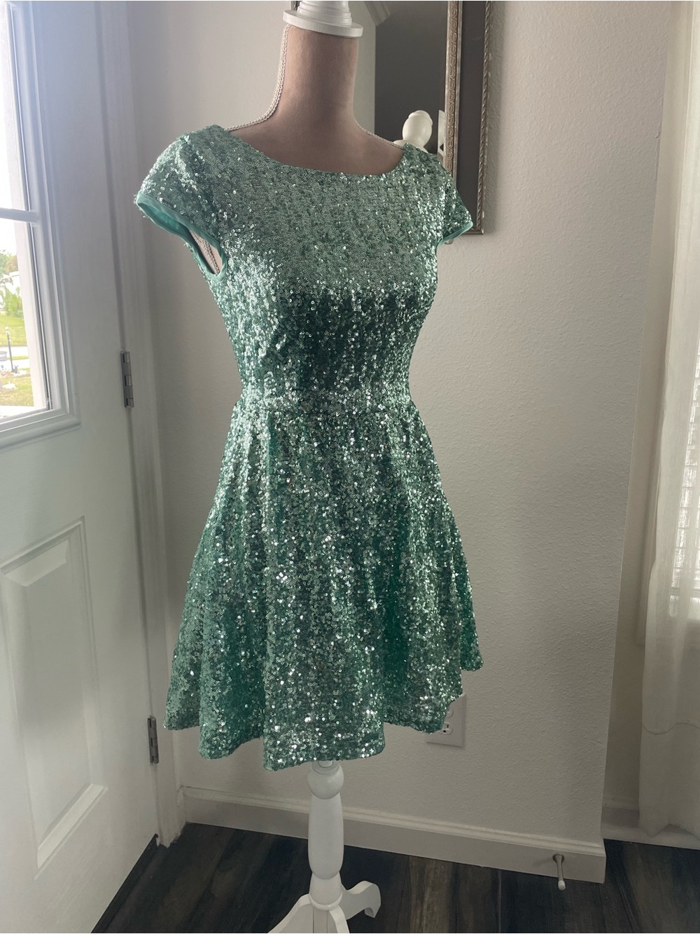 B Darlin Mint Sequin Fit-and-Flare Mini Dress